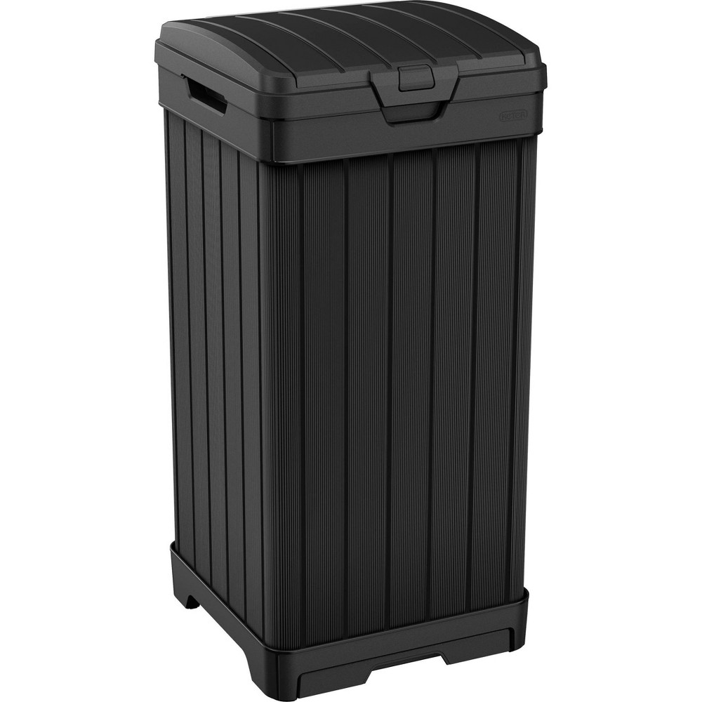 Keter Baltimore Duotech Outdoor Trash Can, Resin Wastebin, Black Woodlook