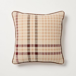 18"x18" Fall Plaid Square Toss Pillow Brown - Hearth & Hand™ with Magnolia - 1 of 4