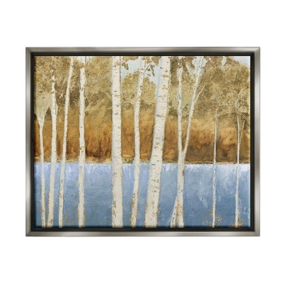 Stupell Industries Birch Tree Lake Landscape Blue Gold Nature Painting