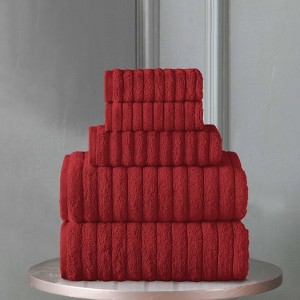 BAGOKIE 100% Turkish Cotton Corduroy Ribbed Bath Towels 6-Piece Set - 1 of 4