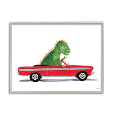 Stupell Industries Dinosaur Monster Sports Car Framed Giclee