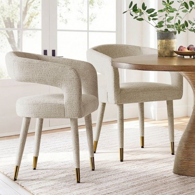 Modern Upholstered Dining Chairs Set of 2, Cushioned Seat with Armrest, Metal Legs, Dining Room and Kitchen Chairs-Maison Boucle