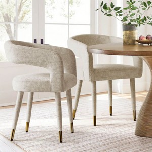 Modern Upholstered Dining Chairs Set of 2, Cushioned Seat with Armrest, Metal Legs, Dining Room and Kitchen Chairs-Maison Boucle - 1 of 4