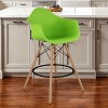 HomeRoots 28" Green And Brown Heavy Duty Plastic And Solid Wood Low Back Counter Height Bar Chair - 2 of 4