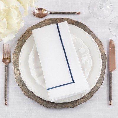 Navy Blue Embroidered Polyester Dinner Napkins, Set of 4