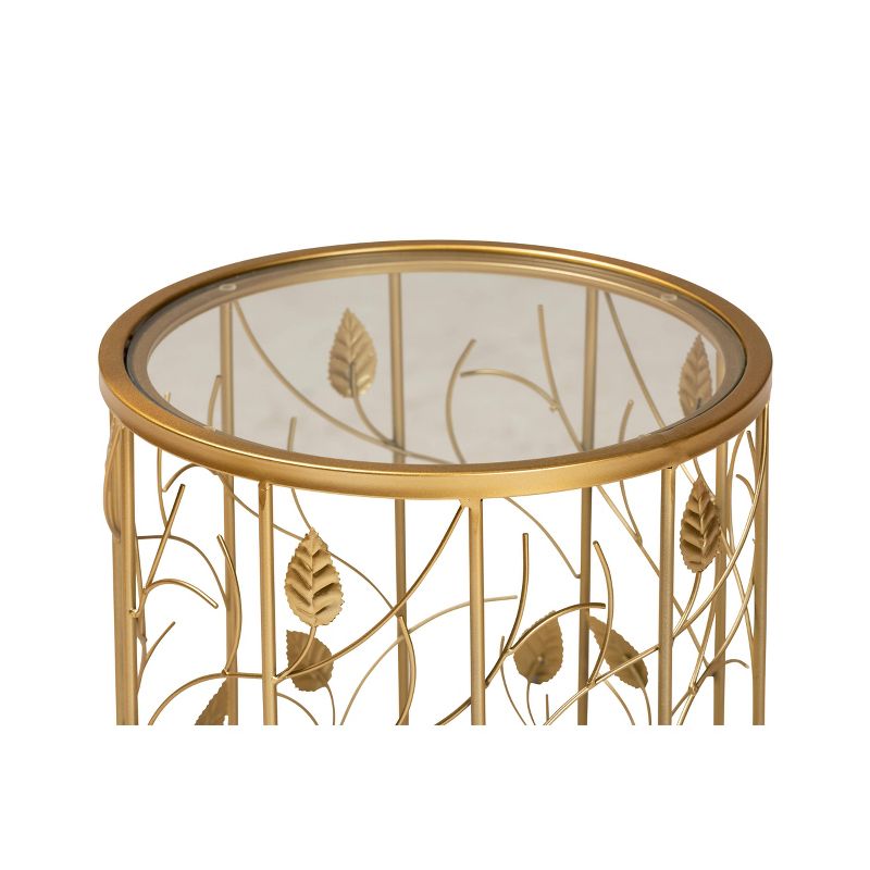 Anaya Glam Brushed Metal and Glass Leaf Accent End Table Gold - Baxton Studio, 5 of 8