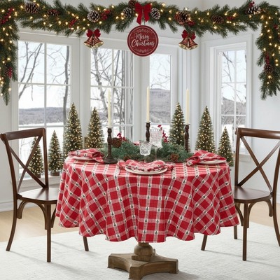 Plaid Christmas Tablecloth, Round/Oval Table Cloth with Premium Cotton for Christmas Decor & Modern Farmhouse Decor
