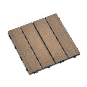 Patio Floor Tiles Pack of 11, WPC Wood-Plastic Composite, DIY Interlocking, Quick Deck, Water Resistant Indoor Outdoor - 11.8" 3D TEAK - 1 of 4
