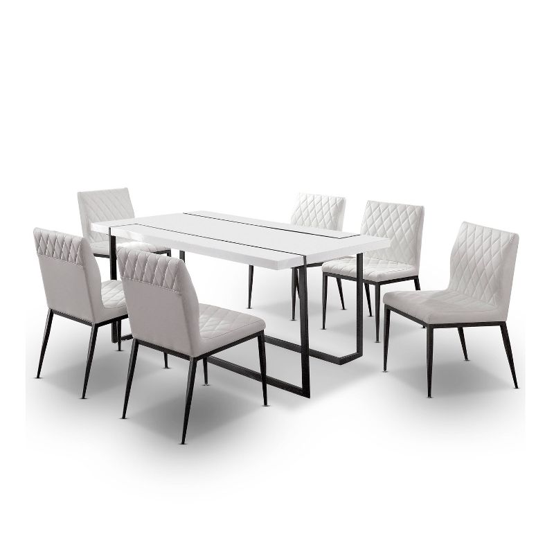 7pc Mcguffey Contemporary Dining Table Dining Set White/Black/Ivory - miBasics, 1 of 10