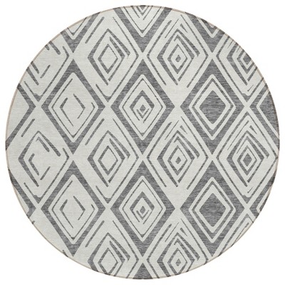 Gray And Ivory Geometric Washable Indoor Outdoor Area Rug
