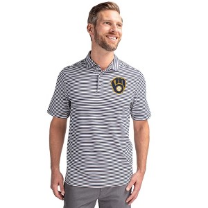 Milwaukee Brewers Cutter & Buck Virtue Eco Pique Stripe Recycled Mens Polo - 1 of 1