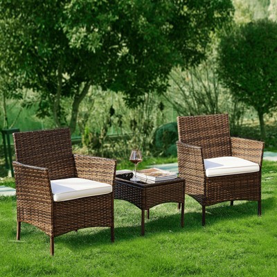 MAYEERTY 3-Piece Patio Furniture Set - with Glass Table, Woven Rattan Chairs for Garden, Terrace, Porch, Lawns.