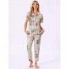 INSPIRE CHIC Women's Longewear Button Up Tencel Floral Ink Wash Pattern Short Sleeve Notched Collar Pants Set with Pockets - 2 of 4