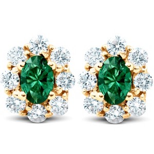 Pompeii3 3 Ct Emerald & Diamond Halo Studs 14k Yellow Gold - 1 of 4