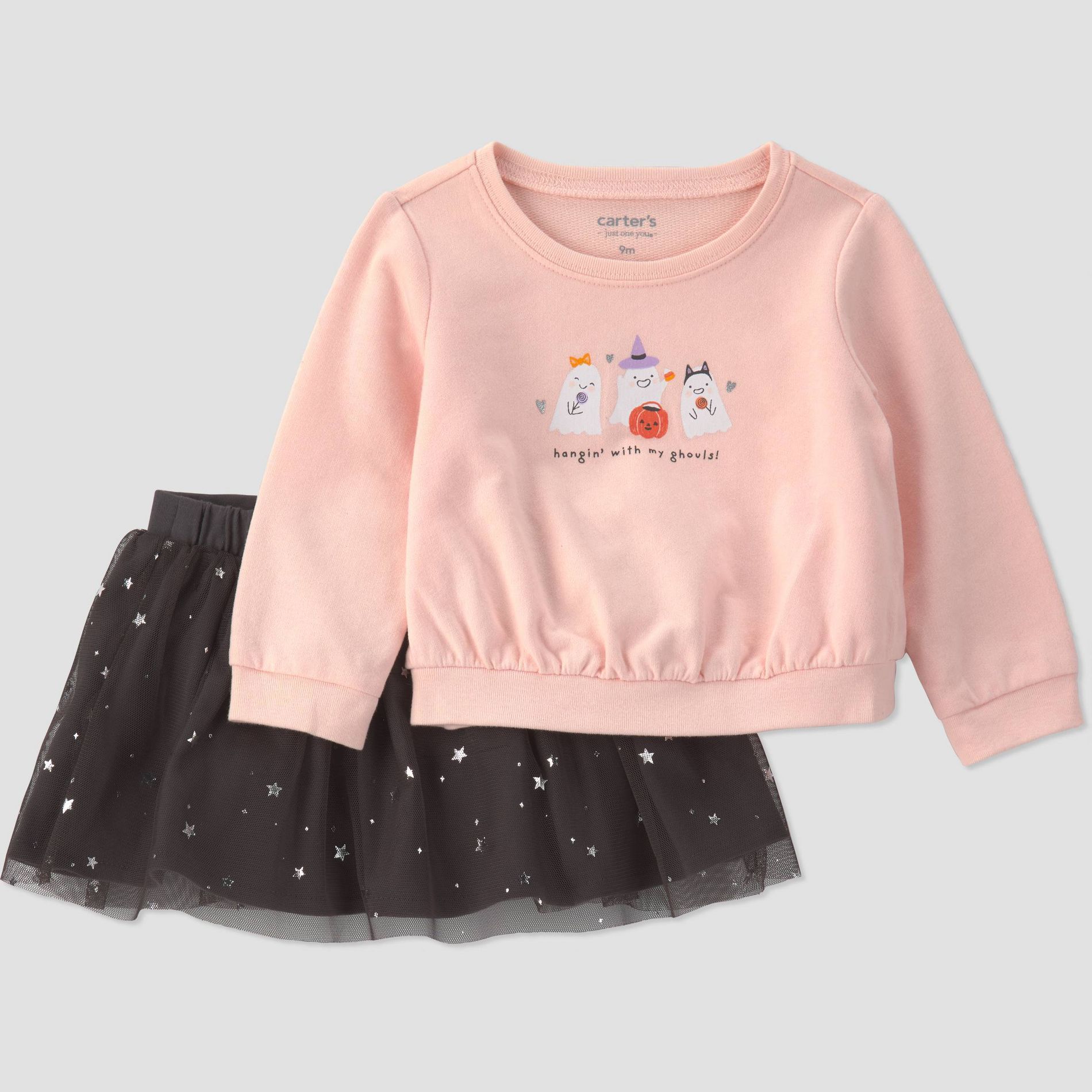 Carter's Just One You® Baby Girls' 2pc Fleece Ghost Sweatshirt and Tuti Skirt Set - Black/Pink