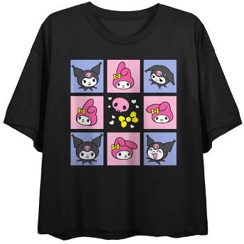 Hello Kitty & Friends My Melody & Kuromi Gird Crew Neck Short Sleeve Black Women's Crop Top