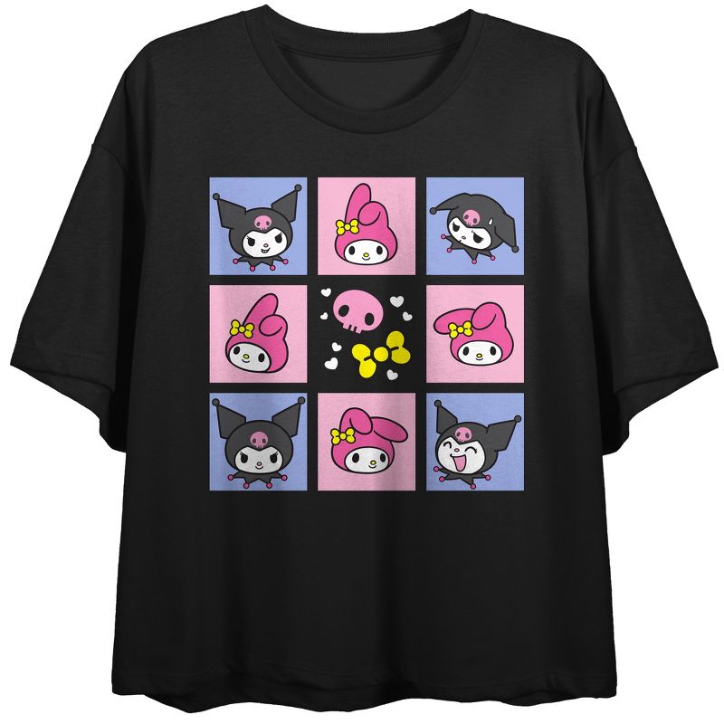 Hello Kitty & Friends My Melody & Kuromi Gird Crew Neck Short Sleeve Black Women's Crop Top, 1 of 3