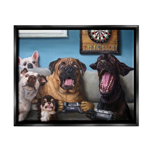Stupell Industries Funny Dogs Playing Video Games Livingroom Pet Portrait  Black Floater Framed Canvas Wall Art, 24 X 30 : Target