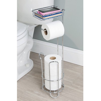 Chrome Free Standing Toilet Paper Holder with Shelf