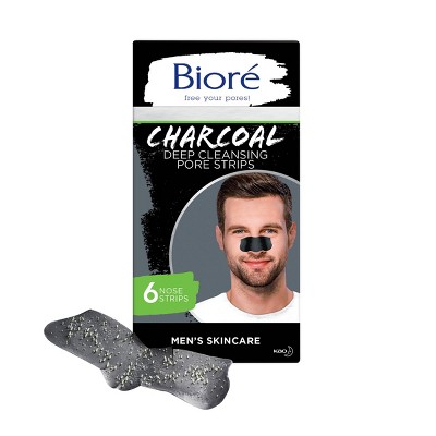 Biore Men'S Charcoal Deep Cleansing Pore Strips, Charcoal Blackhead Remover Pore Strips, Nose Strips - 6ct