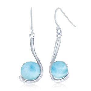 Caribbean Treasures Sterling Silver Round Larimar In Swirl Design Dangle Earrings - Blue - 1 of 2