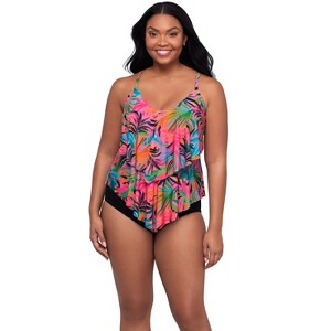 Trimshaper Women's Ronnie Two Tier Ruffle Tankini Swimsuit Top - 1 of 3