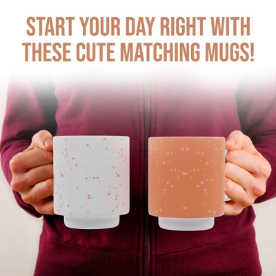 14oz White and Coral Ceramic Stackable Coffee Mugs Set