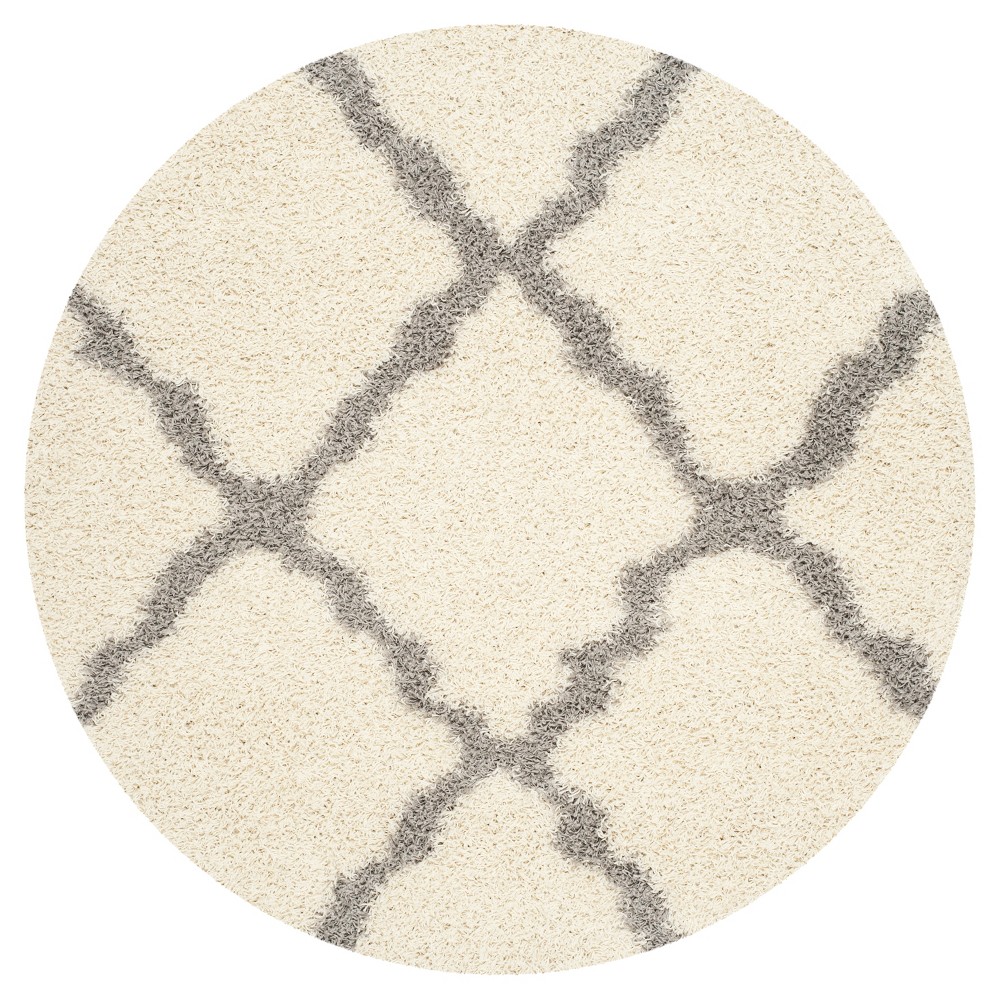 Ivory/Gray Geometric Shag/Flokati Loomed Round Area Rug - (6' Round) - Safavieh