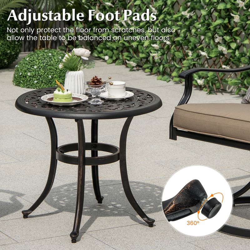 Tangkula Cast Aluminum Patio Table 24"Outdoor Round Side Table Anti-Rust Coffee Bistro Table, 5 of 11