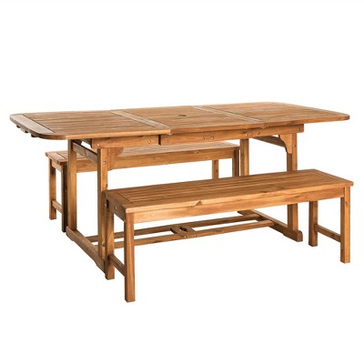 Ravenscroft 3pc Modern Boho Acacia Wood Slat Top Outdoor Dining Set - Saracina Home