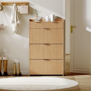 3 Flip Drawers Hidden Wood Shoe Cabinet,Freestanding Shoe Storage Cabinet with 2 Drawers - 1 of 4