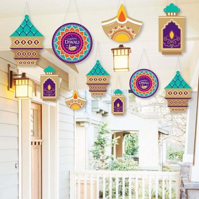 Big Dot of Happiness Hanging Happy Diwali - Outdoor Festival of Lights Party Hanging Porch and Tree Yard Decorations - 10 Pieces