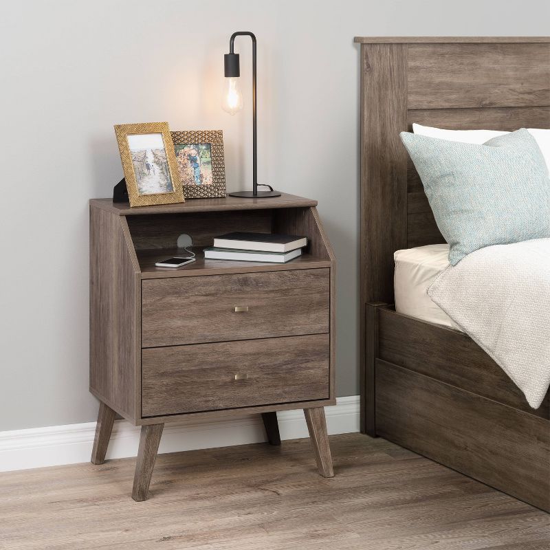 2 Drawer Milo Mid-Century Modern Nightstand with Angled Top - Prepac, 1 of 9
