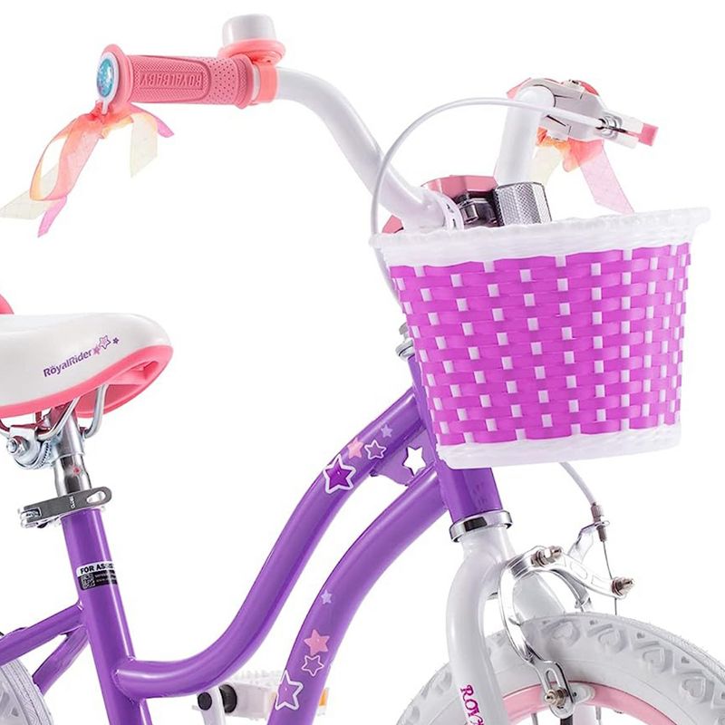 RoyalBaby Stargirl Kids Outdoor Bicycle with Kickstand, Accessory Basket, Bell, and Safety Training Wheels for Ages 4-7, Purple, 4 of 7