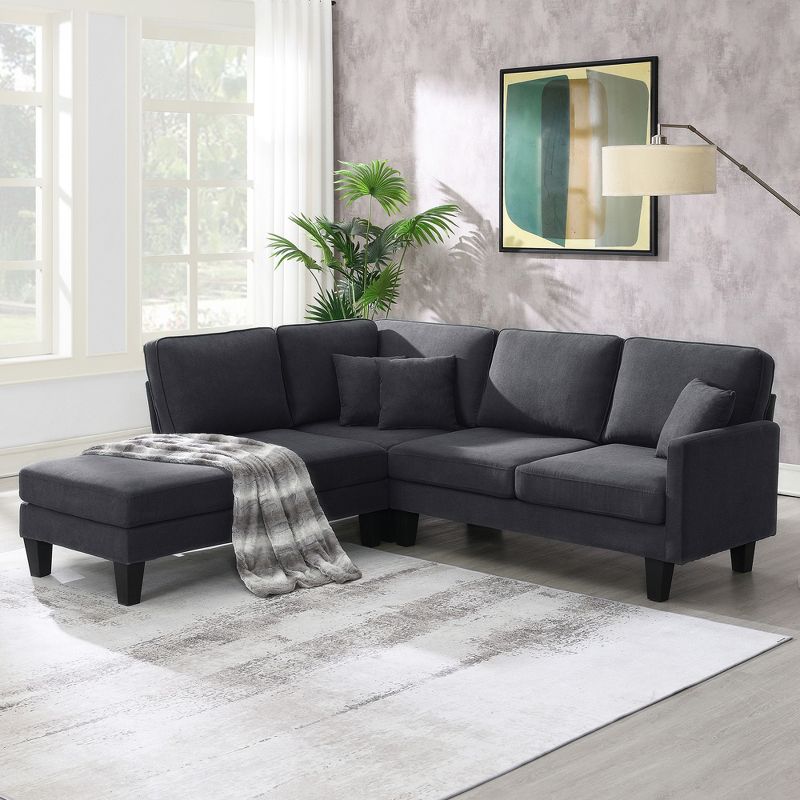 90" Terry Fabric Modern L Shaped Sectional Sofa, 5 Seater Sofa Set with Chaise Lounge and 3 Pillows - ModernLuxe, 1 of 13