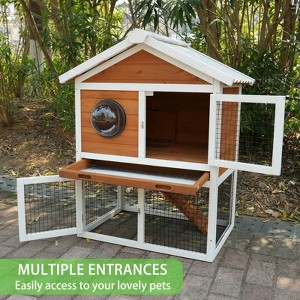 ORRD 58" Wooden Rabbit Hutch - Indoor/Outdoor Cage w/Waterproof Roof, Stairs & Cleaning Tray for Small Pets - 1 of 4