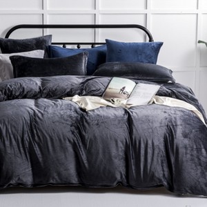 3 Pieces Velvet Duvet Cover Set, Zippered Flannel Comforter Cover Set - NTBAY - 1 of 4