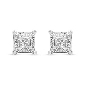 Haus of Brilliance Silver 1/4 Ctw Princess Diamond Hidden Halo Solitaire Stud Earrings - 1 of 4