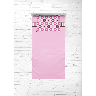 Bacati - Mod Dots Stripes Pink Fuschia Beige Chocolate 3 pc Toddler Sheet Set