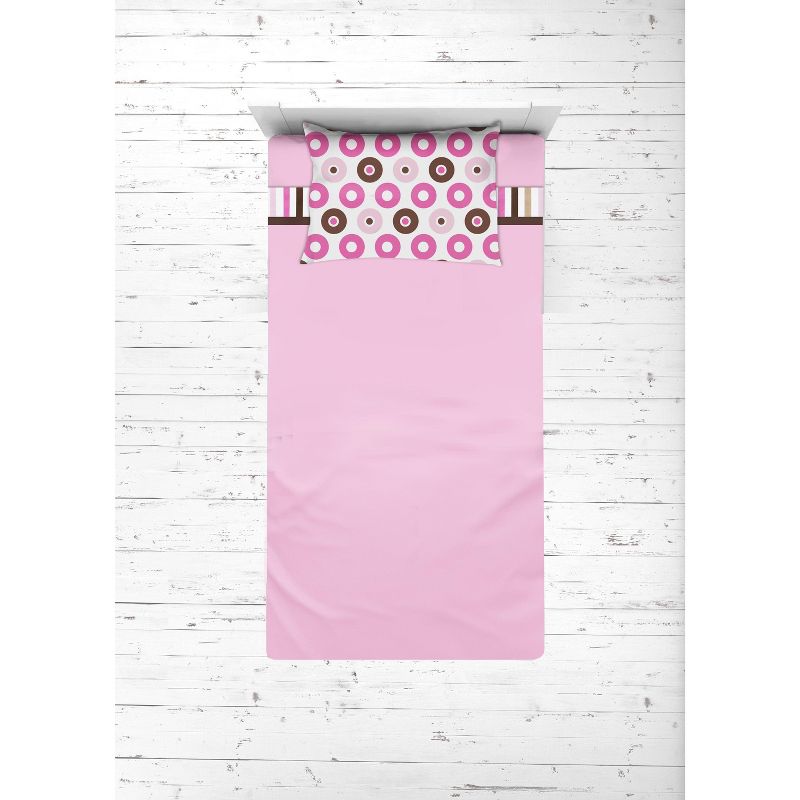 Bacati - Mod Dots Stripes Pink Fuschia Beige Chocolate 3 pc Toddler Sheet Set, 1 of 8