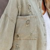 Coolmee Women's Oversized Ripped Denim Jacket Frayed Hem Button Front Boyfriend Jean Coat Western Shacket with Pockets - 3 of 4
