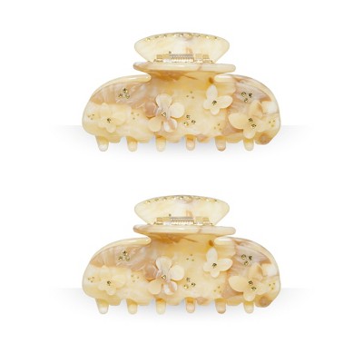 LA Glam Co. Hollywood 3" Claw Clips - All Hair - 2-Pack - Marble Beige Butterflys