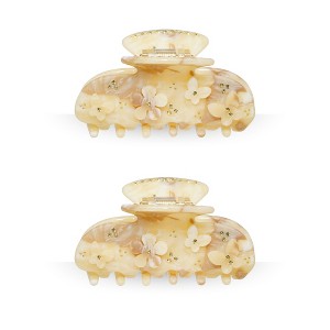 LA Glam Co. Hollywood 3" Claw Clips - All Hair - 2-Pack - Marble Beige Butterflys - 1 of 1