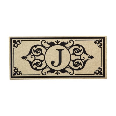 Evergreen Flag Cambridge Monogram Burlap Sassafras Switch Mat, Letter J