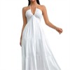 Clotth Women's Romantic Floral Printed Beach Vacation Halter V-Neck Pleated Backless A-Line Dress For Summer Hawaii,Summer Dresses, White-XS - 2 of 4