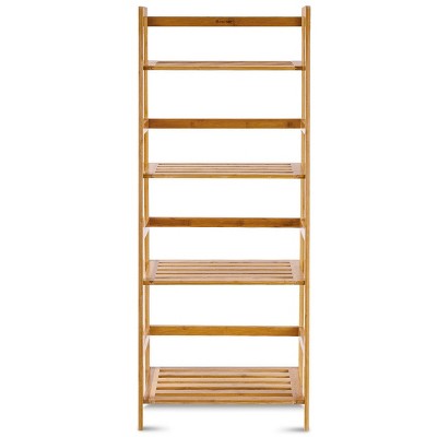 Natural Bamboo 4-Tier Ladder Shelf Bookcase and Plant Stand
