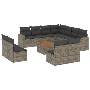 vidaXL 12 Piece Patio Sofa Set with Cushions Poly Rattan - Gray - 1 of 4