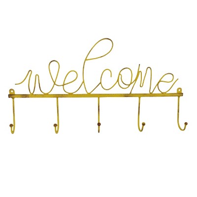 VIP Metal 15.75 in. Gold Metal Welcome Wall Decor with 5 Hooks