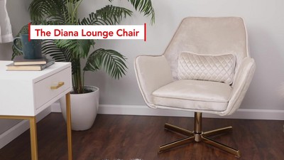 Cream Velvet Swivel Lounge Chair with Gold Metal Base