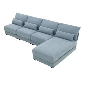 NicBex L Shaped Deep Seat Convertible Sectional Sofa with Reversible Chaise and 4 Pillows for Living Room,Apartment,Blue - 1 of 4